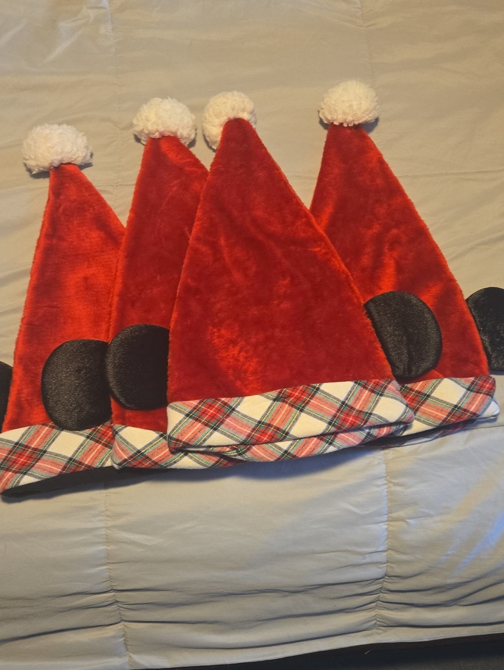 Disney Mickey Santa Hats with Multicolor Plaid Edge - Set Of 4